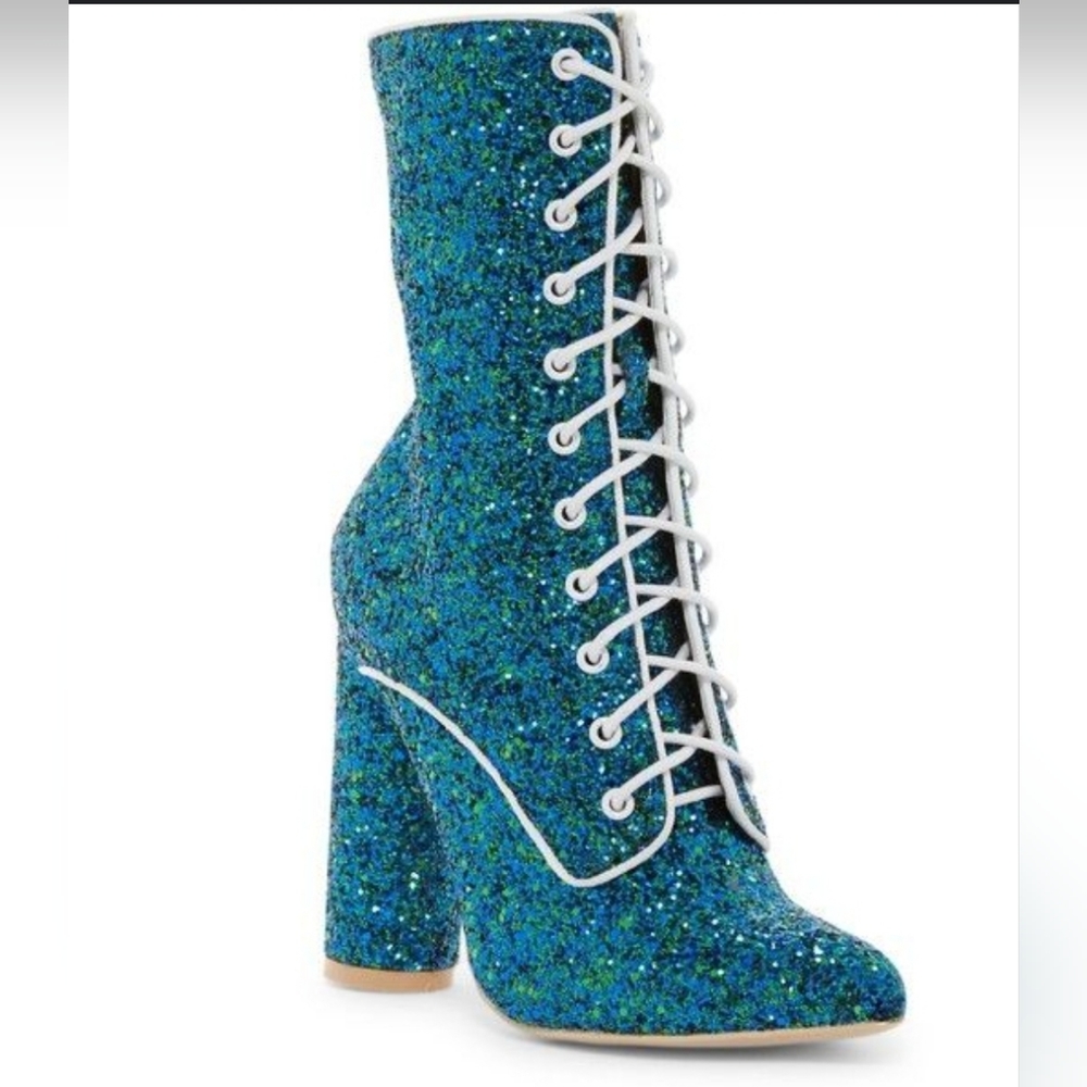 Cape Robbin, size 8, lace up Blue glitter boots, *tried on/never worn out*
